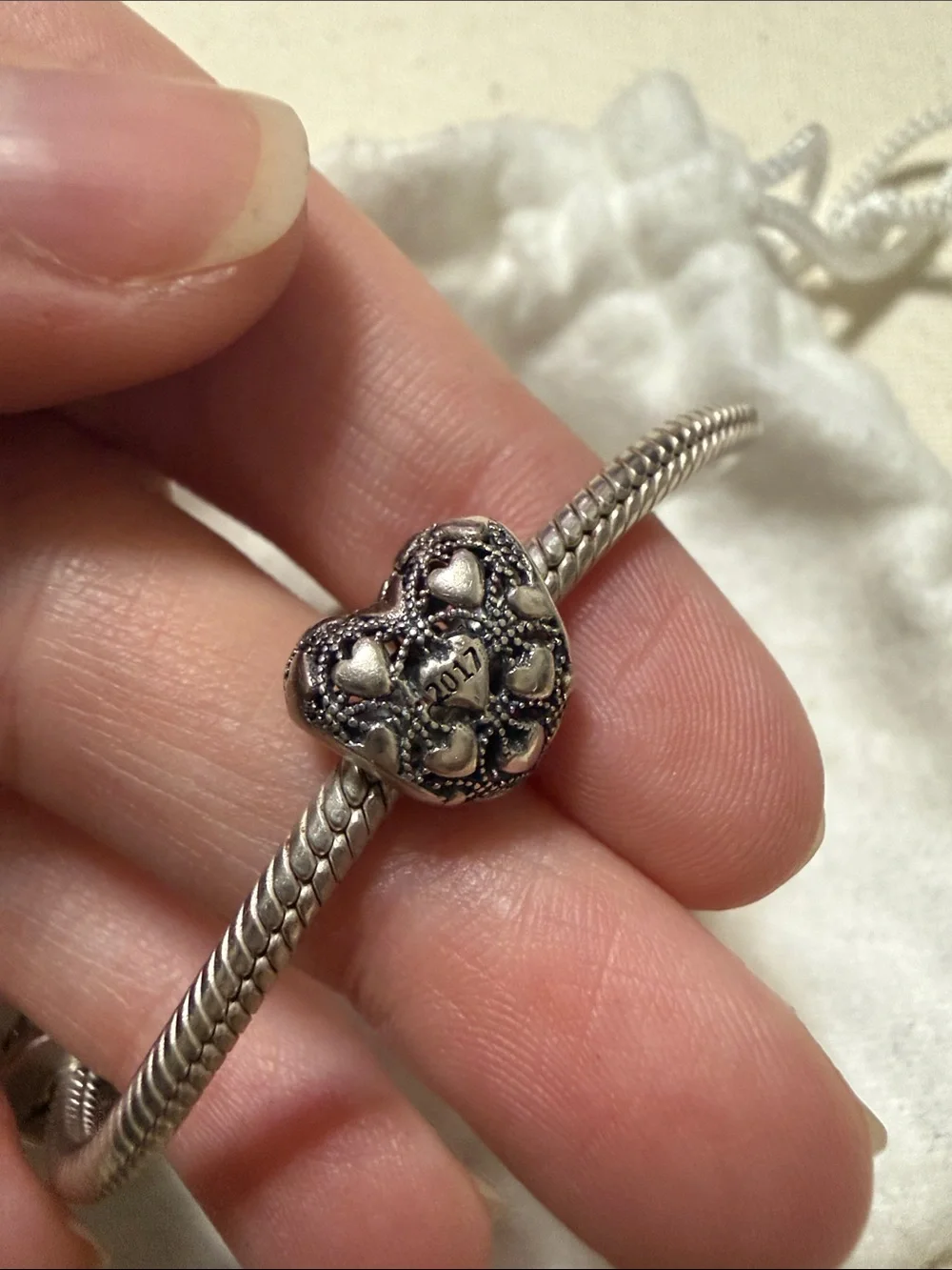 Pandora Silver Heart Charm Bracelet with Filigree Heart